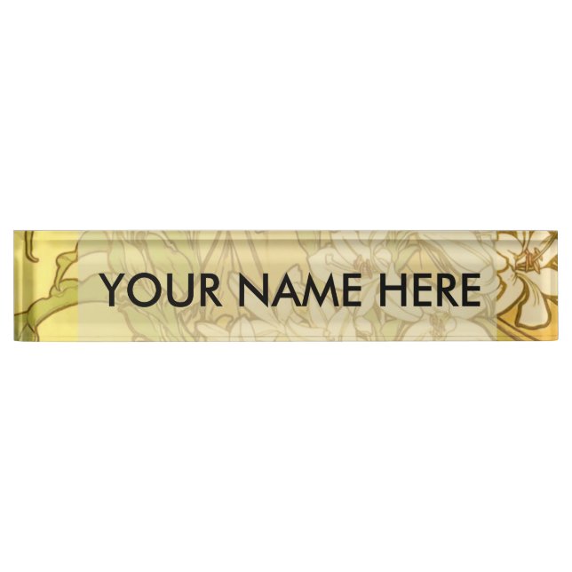 Alfonse Mucha Art Nouveau lily flowers Nameplate (Front)