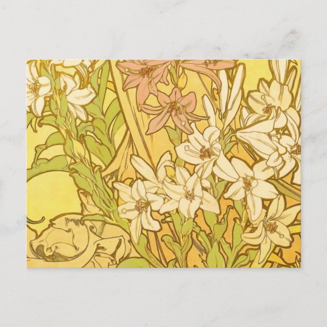 Alfonse Mucha Art Nouveau lily flowers Postcard (Front)