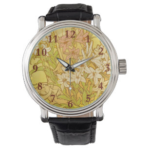 Alfonse Mucha Art Nouveau lily flowers Watch