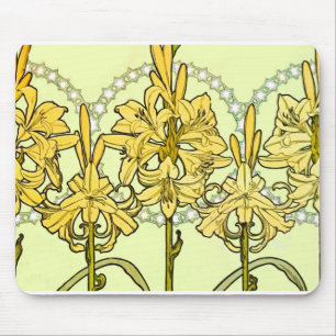 Alfonse Mucha Art Nouveau lily pattern Mouse Mat