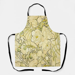 Alfonse Mucha Art Nouveau Peonies Botanical Art Apron