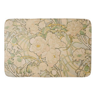 Alfonse Mucha Art Nouveau Peonies Botanical Art Bath Mat