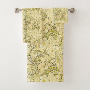 Alfonse Mucha Art Nouveau Peonies Botanical Art Bath Towel Set