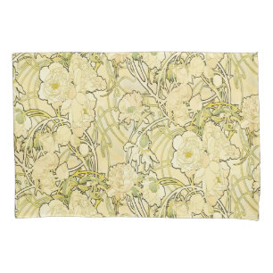 Alfonse Mucha Art Nouveau Peonies Botanical Art Pillowcase
