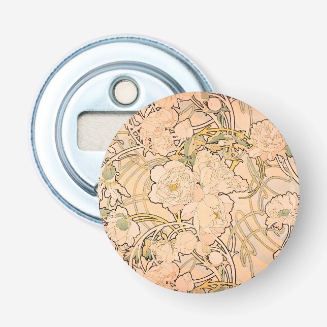 Alfonse Mucha Art Nouveau Peonies Bottle Opener (Front)