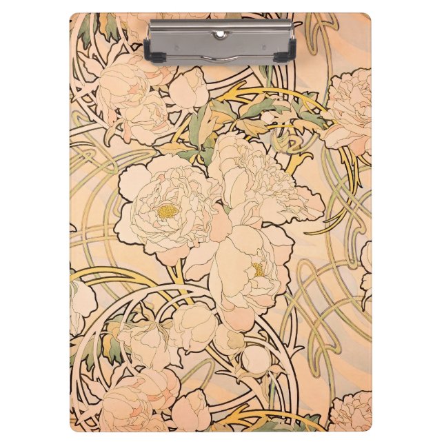 Alfonse Mucha Art Nouveau Peonies Clipboard (Front)