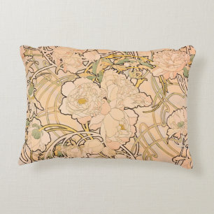Alfonse Mucha Art Nouveau Peonies Decorative Cushion