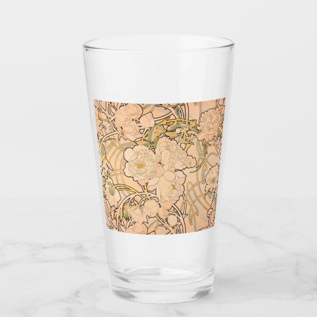 Alfonse Mucha Art Nouveau Peonies Glass (Front)