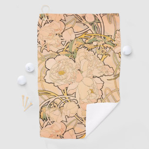 Alfonse Mucha Art Nouveau Peonies Golf Towel