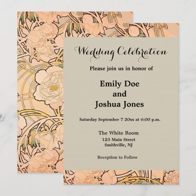 Alfonse Mucha Art Nouveau Peonies Invitation (Front/Back)
