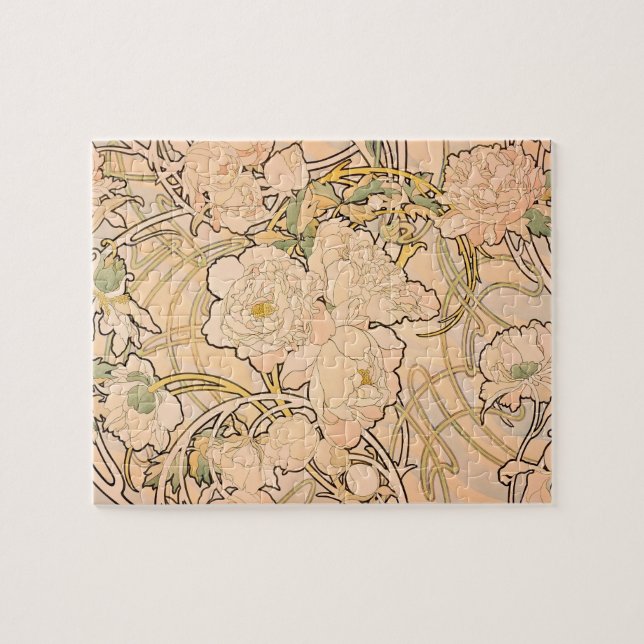 Alfonse Mucha Art Nouveau Peonies Jigsaw Puzzle (Horizontal)