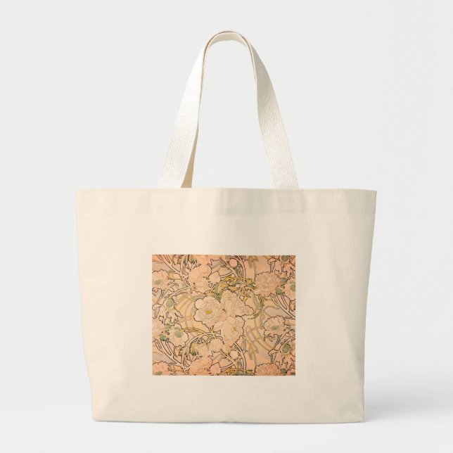 Alfonse Mucha Art Nouveau Peonies Large Tote Bag (Front)