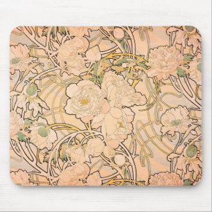 Alfonse Mucha Art Nouveau Peonies Mouse Mat