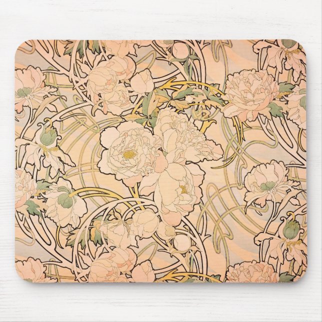Alfonse Mucha Art Nouveau Peonies Mouse Mat (Front)