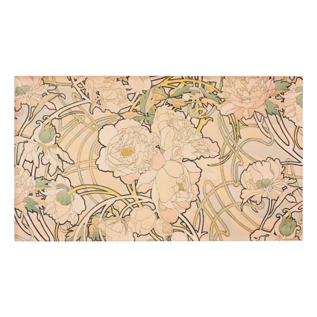 Alfonse Mucha Art Nouveau Peonies Name Tag (Front)