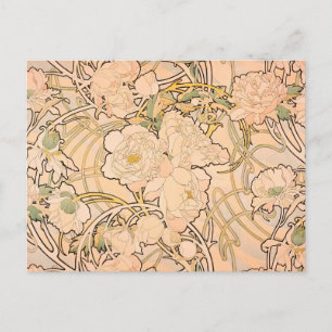 Alfonse Mucha Art Nouveau Peonies Postcard