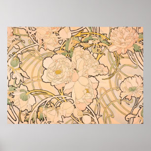 Alfonse Mucha Art Nouveau Peonies Poster