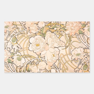 Alfonse Mucha Art Nouveau Peonies Rectangular Sticker