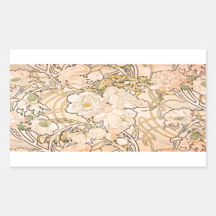 Alfonse Mucha Art Nouveau Peonies Rectangular Sticker