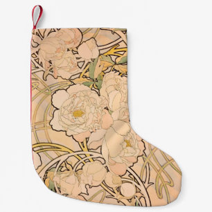 Alfonse Mucha Art Nouveau Peonies Small Christmas Stocking