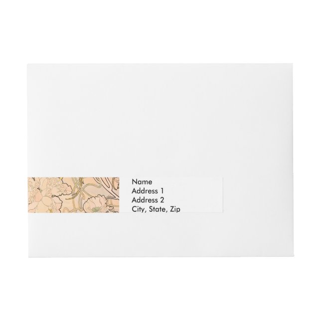 Alfonse Mucha Art Nouveau Peonies Wraparound Address Label (Front)