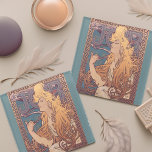 Alfonse Mucha Job Art Nouveau woman Glass Coaster<br><div class="desc">This image is based on an Alfonse Mucha 1896 Job poster. One of the defining images of the Art Nouveau movement,  this advertising poster featured Mucha's long haird goddess lady with swirling hair.</div>