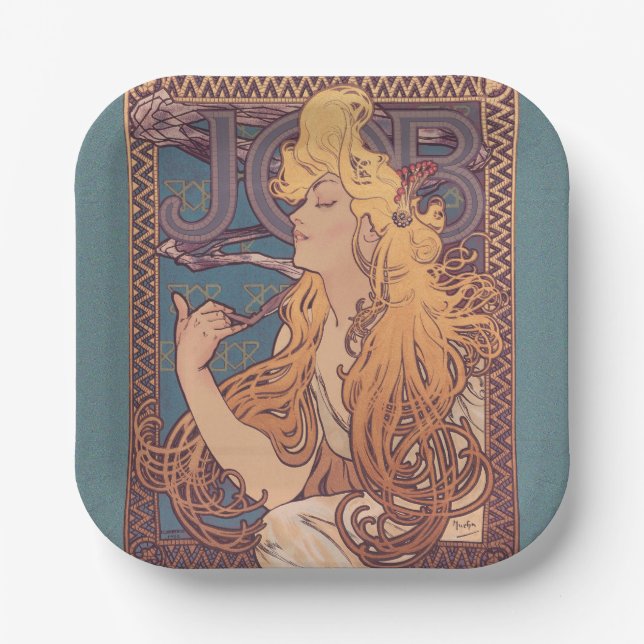Alfonse Mucha Job Art Nouveau woman Paper Plate (Front)