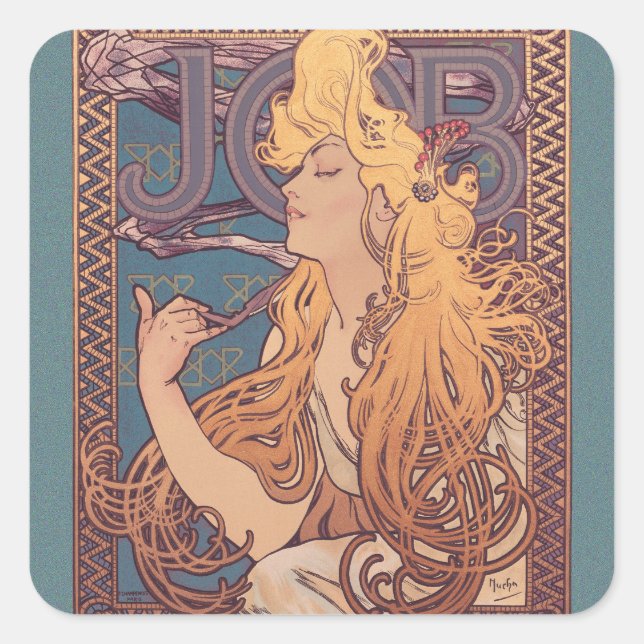 Alfonse Mucha Job Art Nouveau woman Square Sticker (Front)