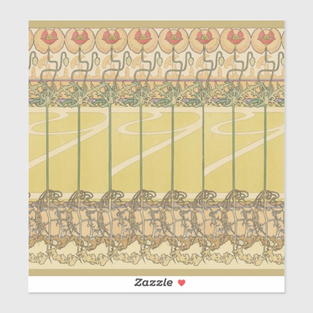 Alfonse Mucha Poppies Art Nouveau Floral Wallpaper (Sheet)