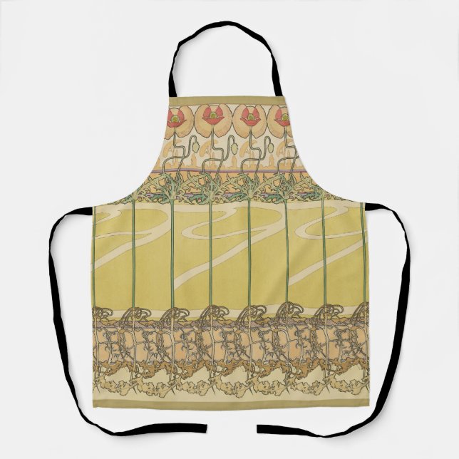 Alfonse Mucha Poppies Art Nouveau Floral Wallpaper Apron (Front)