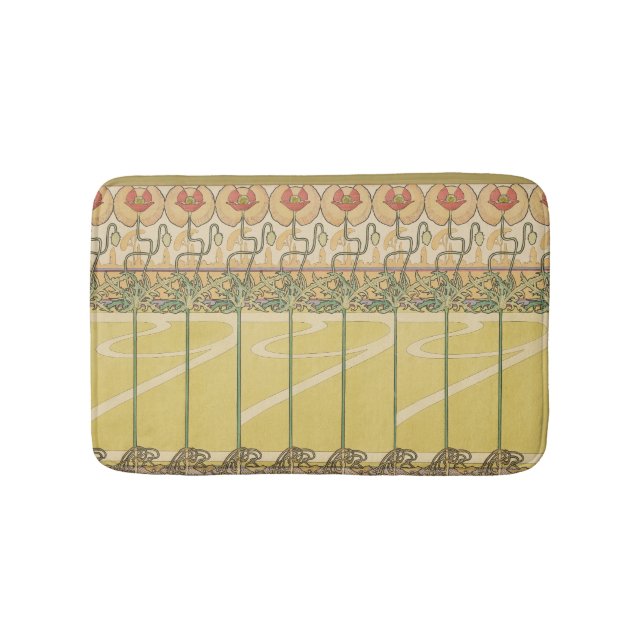 Alfonse Mucha Poppies Art Nouveau Floral Wallpaper Bath Mat (Front)