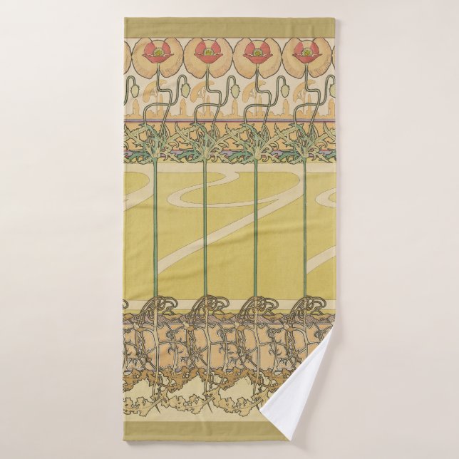 Alfonse Mucha Poppies Art Nouveau Floral Wallpaper Bath Towel Set (Bath Towel)