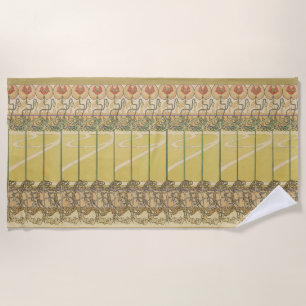 Alfonse Mucha Poppies Art Nouveau Floral Wallpaper Beach Towel