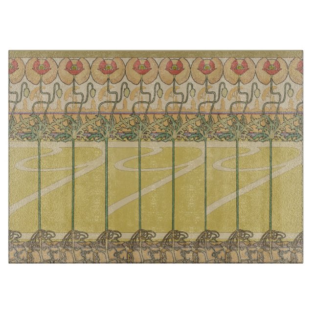 Alfonse Mucha Poppies Art Nouveau Floral Wallpaper Cutting Board (Front)