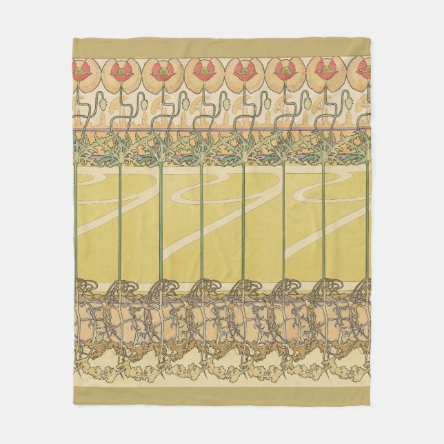 Alfonse Mucha Poppies Art Nouveau Floral Wallpaper Fleece Blanket (Front)
