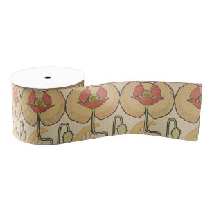 Alfonse Mucha Poppies Art Nouveau Floral Wallpaper Grosgrain Ribbon