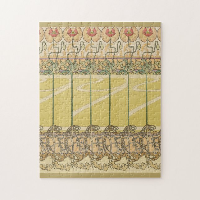 Alfonse Mucha Poppies Art Nouveau Floral Wallpaper Jigsaw Puzzle (Vertical)