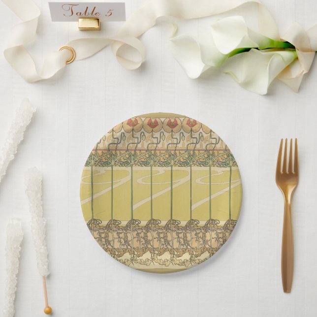 Alfonse Mucha Poppies Art Nouveau Floral Wallpaper Paper Plate (Wedding)