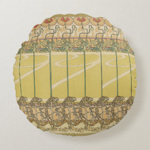 Alfonse Mucha Poppies Art Nouveau Floral Wallpaper Round Cushion