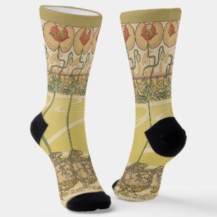 Alfonse Mucha Poppies Art Nouveau Floral Wallpaper Socks