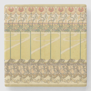 Alfonse Mucha Poppies Art Nouveau Floral Wallpaper Stone Coaster