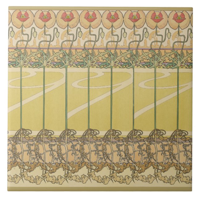 Alfonse Mucha Poppies Art Nouveau Floral Wallpaper Tile (Front)