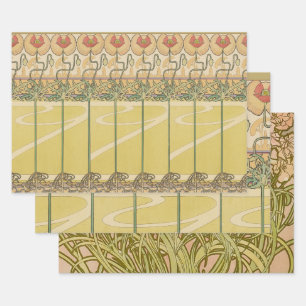 Alfonse Mucha Poppies Art Nouveau Floral Wallpaper Wrapping Paper Sheet