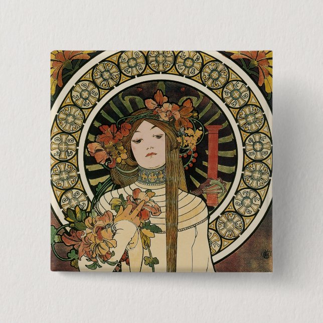 Alfonse Mucha Trappistine Nouveau 15 Cm Square Badge (Front)