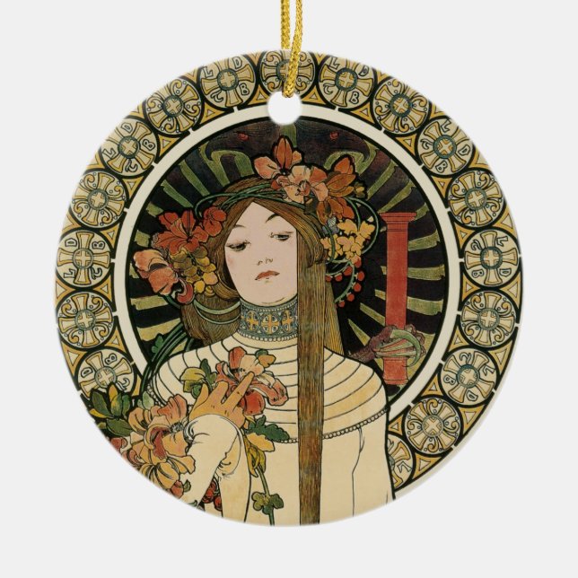 Alfonse Mucha Trappistine Nouveau Ceramic Tree Decoration (Front)