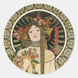 Alfonse Mucha Trappistine Nouveau Classic Round Sticker