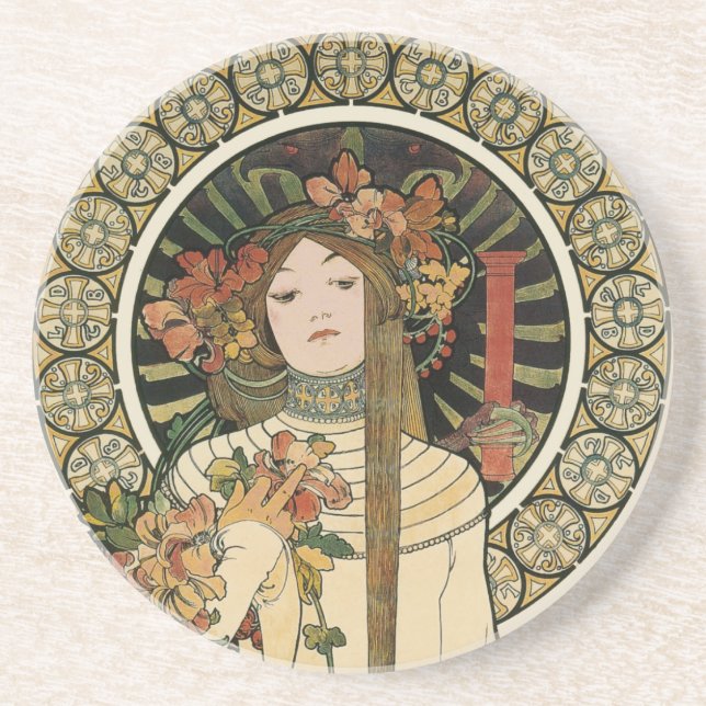 Alfonse Mucha Trappistine Nouveau Coaster (Front)