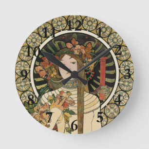 Alfonse Mucha Trappistine Nouveau Round Clock