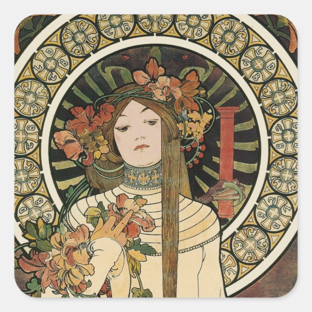 Alfonse Mucha Trappistine Nouveau Square Sticker (Front)