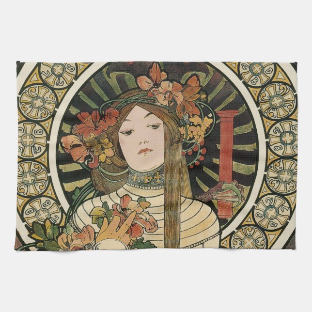 Alfonse Mucha Trappistine Nouveau Tea Towel (Horizontal)